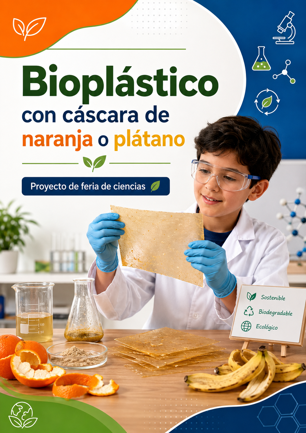 Bioplástico con cáscara de naranja o plátano