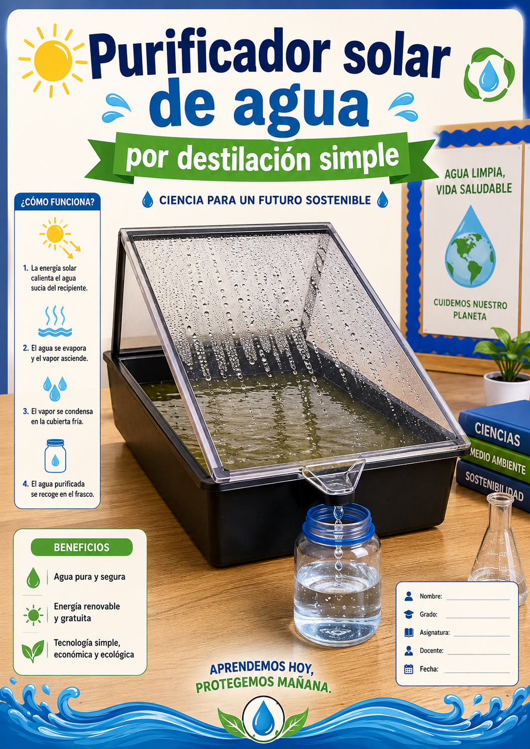 Purificador solar de agua por destilación simple